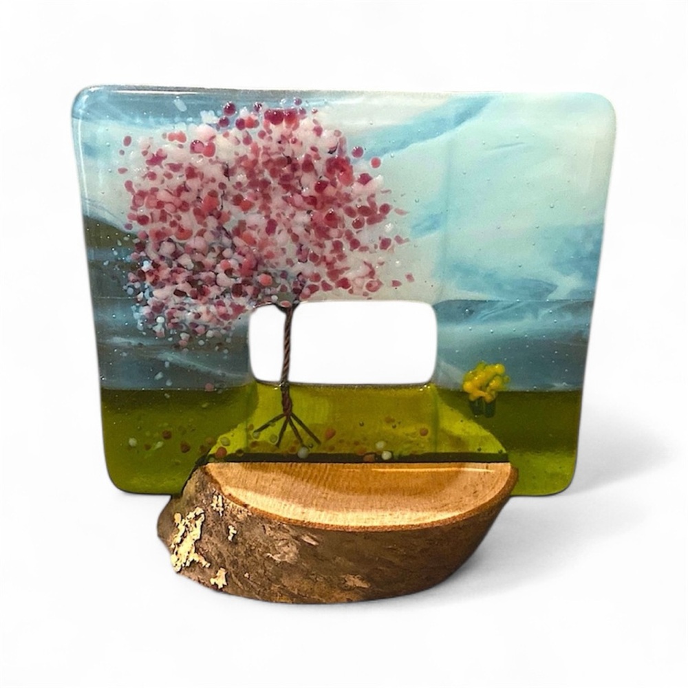 Handmade Glass Blown Tabletop Tree Spring Art Piece